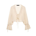 Lace-Up Embroidered V-Neck Blouse