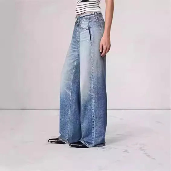 Retro Wide-Leg Straight Jeans