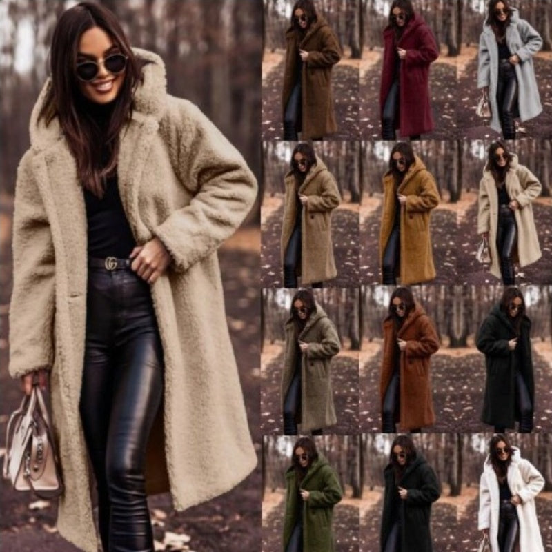 Plush Teddy Faux-Fur Long Coat, women's coat