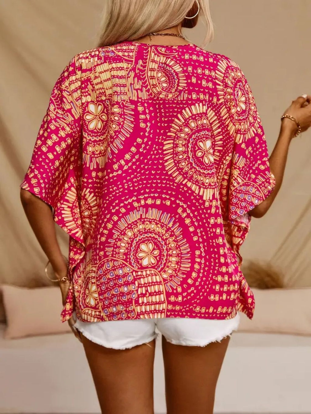 Printed V-Neck Half-Sleeve Top