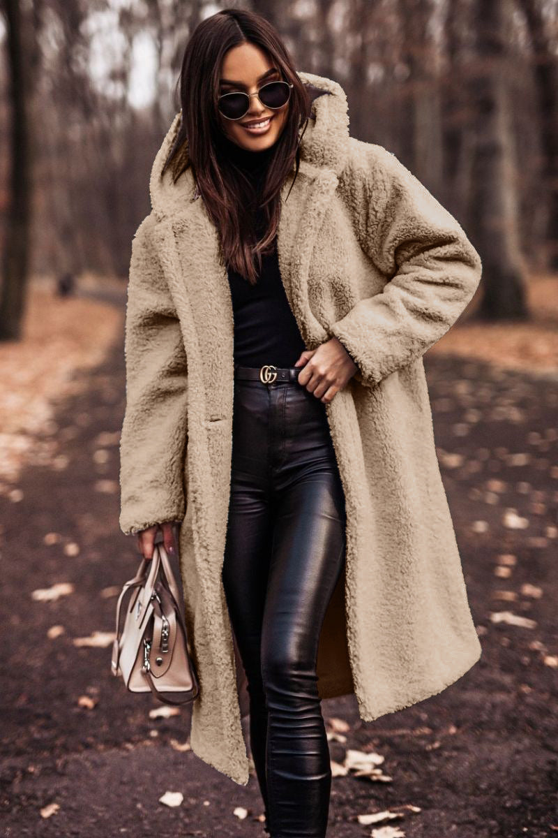 Plush Teddy Faux-Fur Long Coat