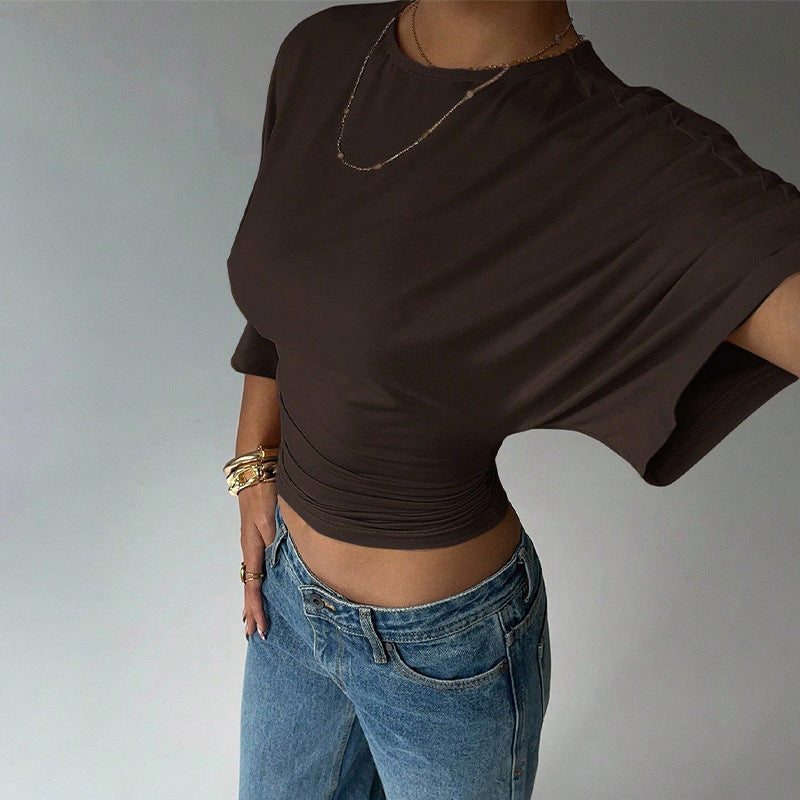 Cropped Mid-Sleeve Fitted Tee
