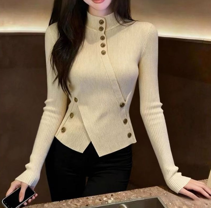 Semi-High Neck Knit Sweater