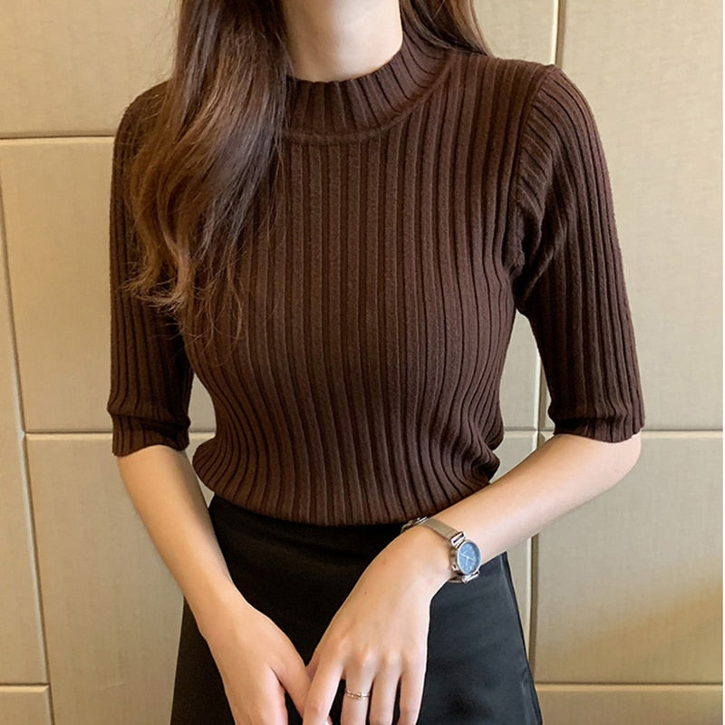 Basic Knit Short-Sleeve Tee, women's t-shirt
