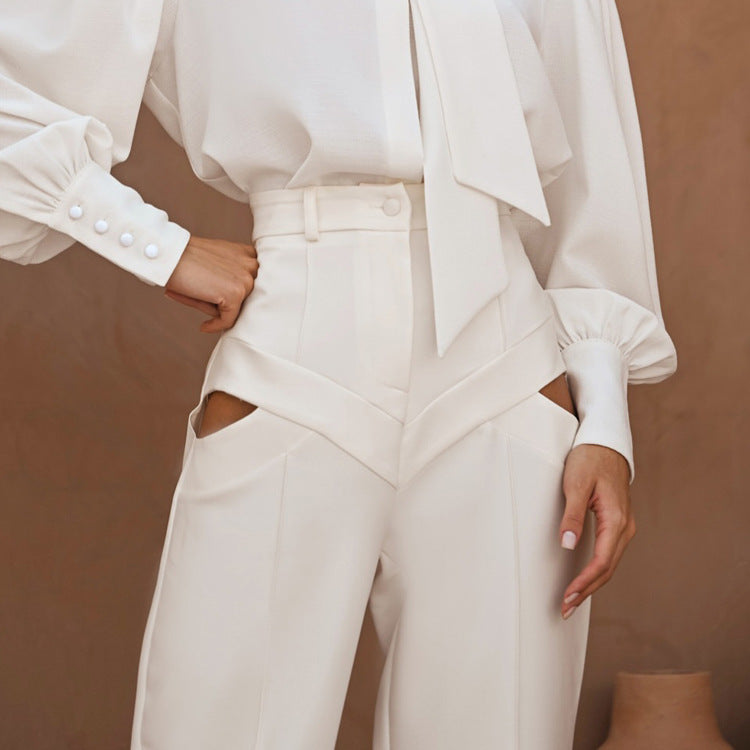 Cutout Straight-Leg Trousers