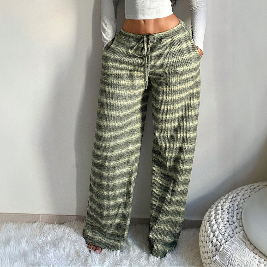Contrast Striped Straight-Leg Trousers, women's pants