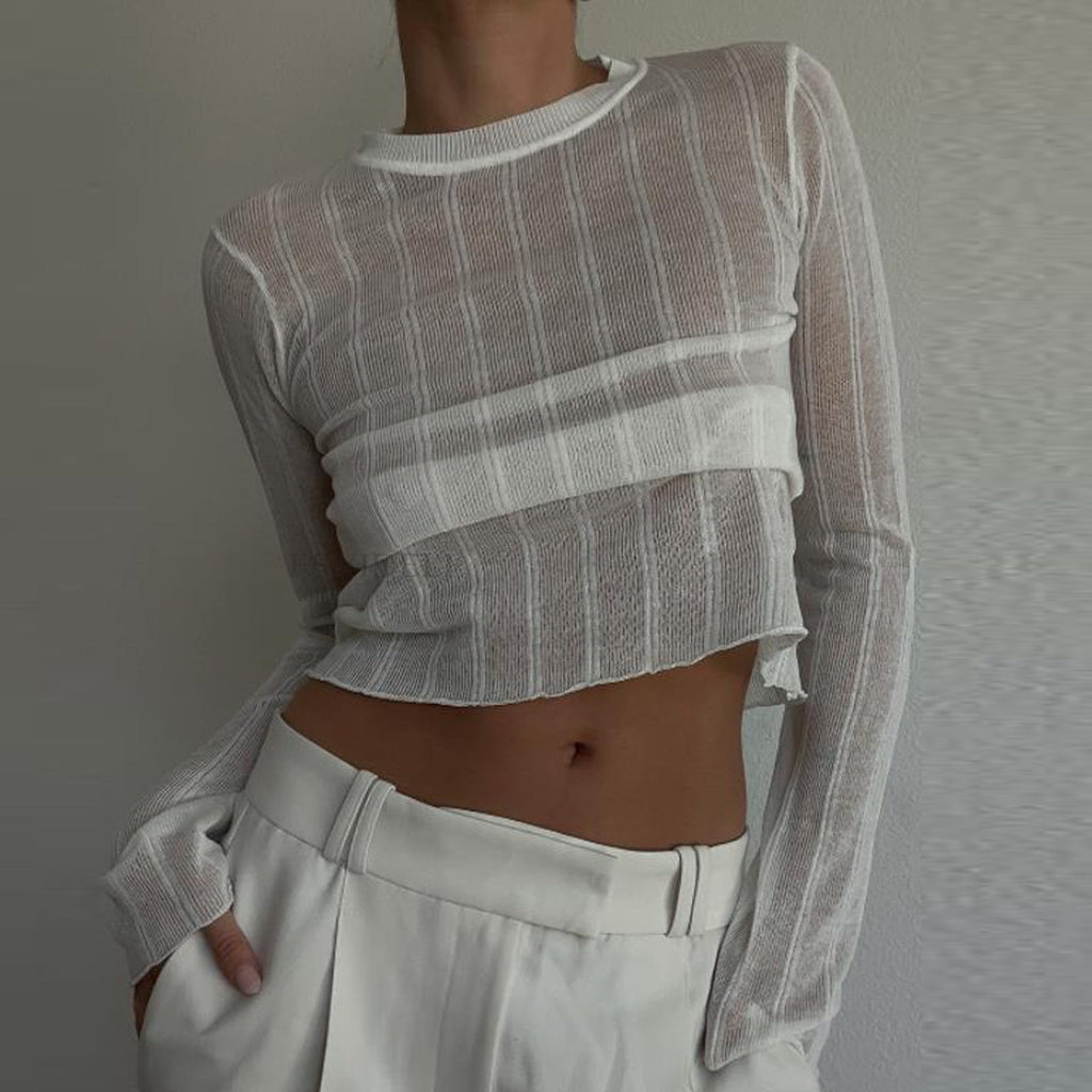 Cutout Cropped Long-Sleeve Top, women's top