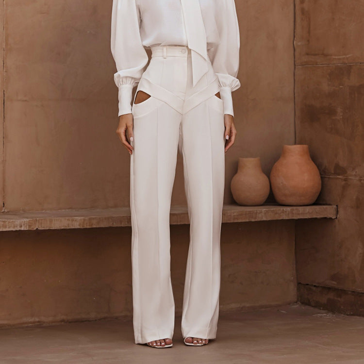 Cutout Straight-Leg Trousers, women's pants