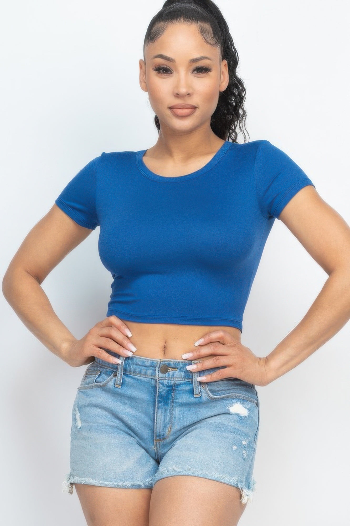 Round-Neck Short-Sleeve Crop Tee
