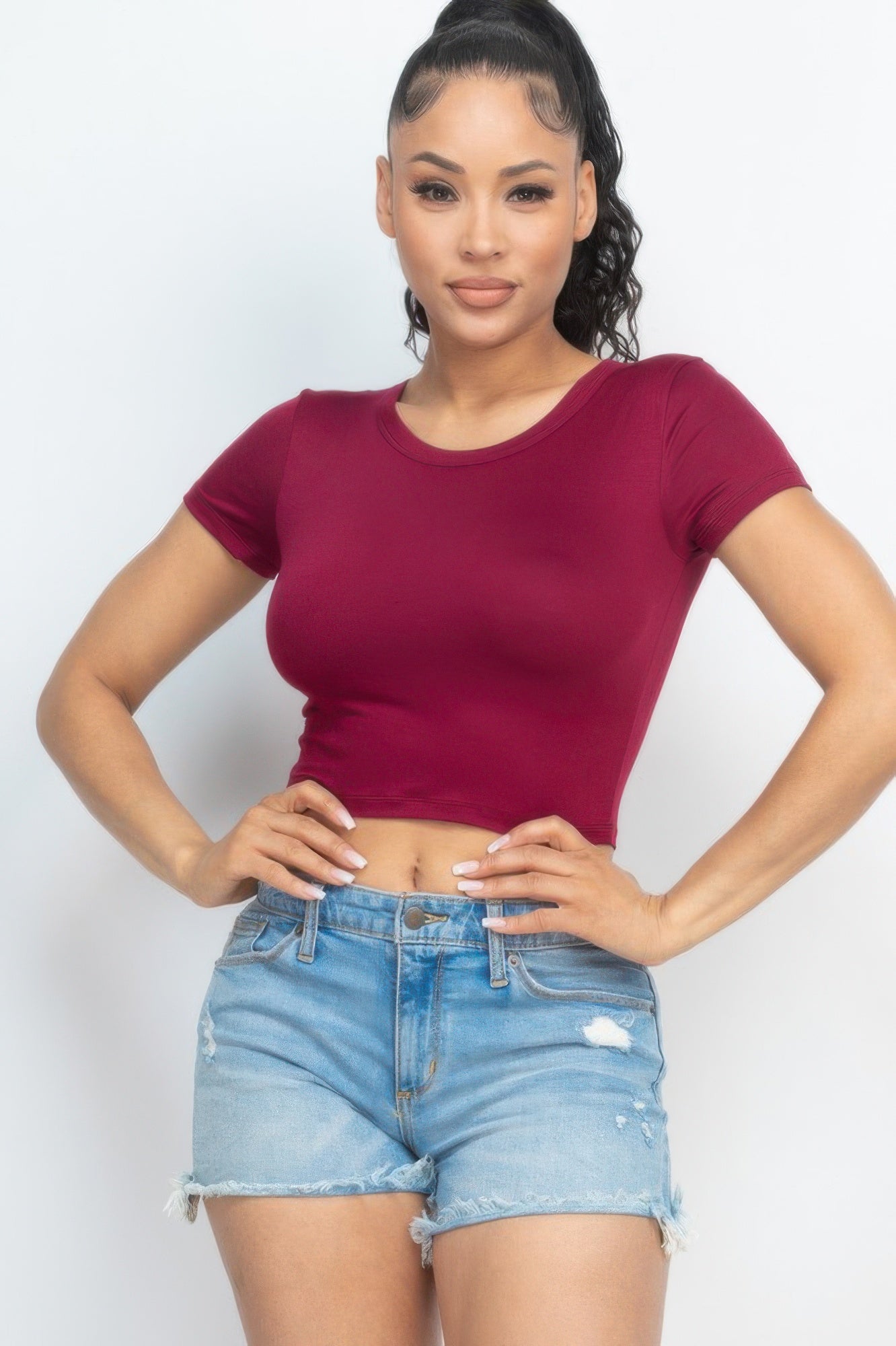 Round-Neck Short-Sleeve Crop Tee