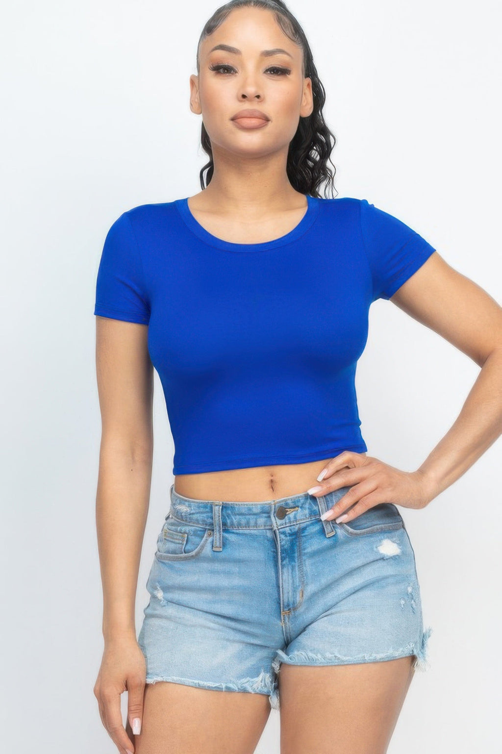 Round-Neck Short-Sleeve Crop Tee