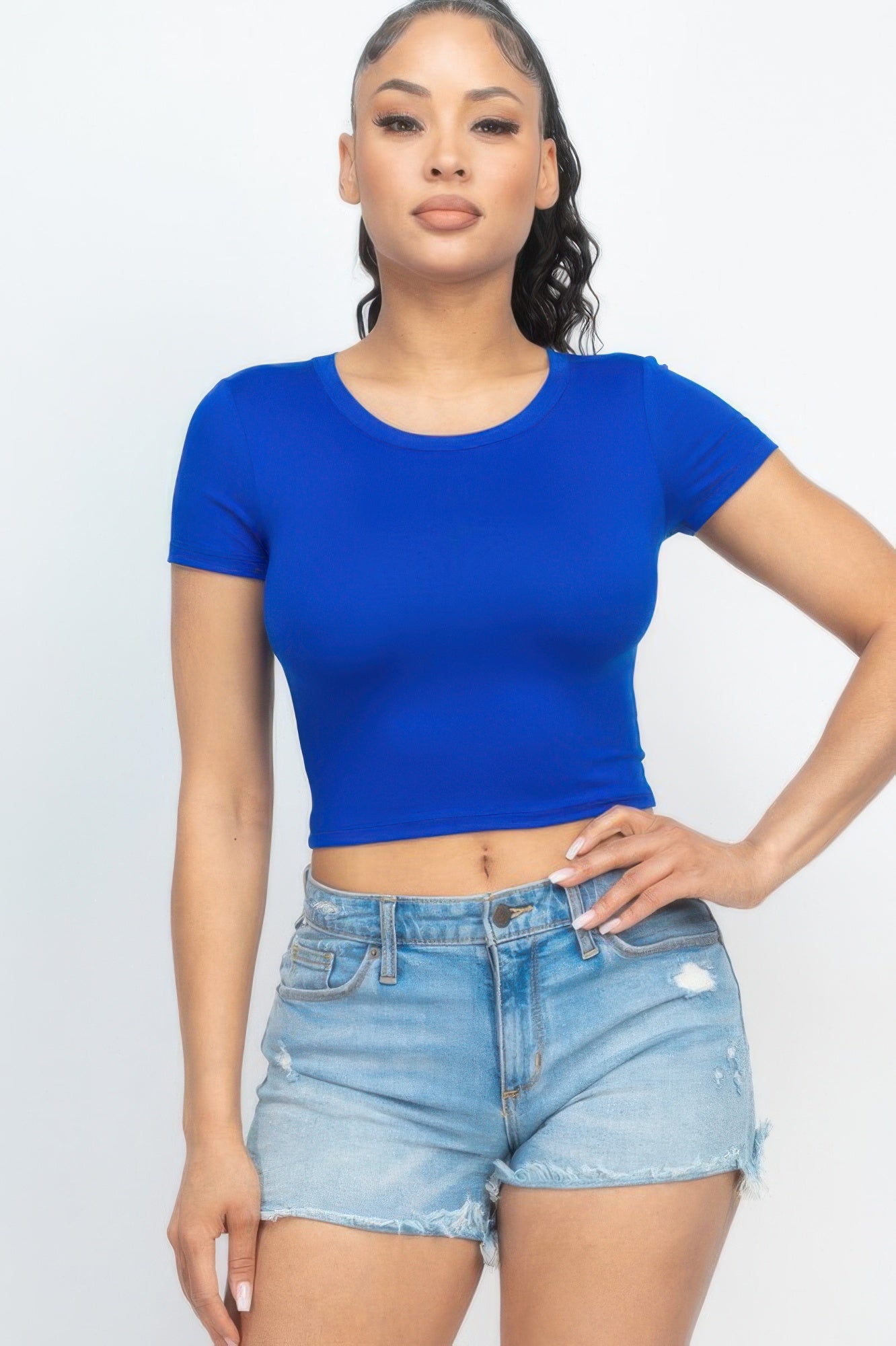 Round-Neck Short-Sleeve Crop Tee