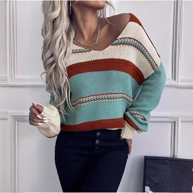 French Striped V-Neck Sweater