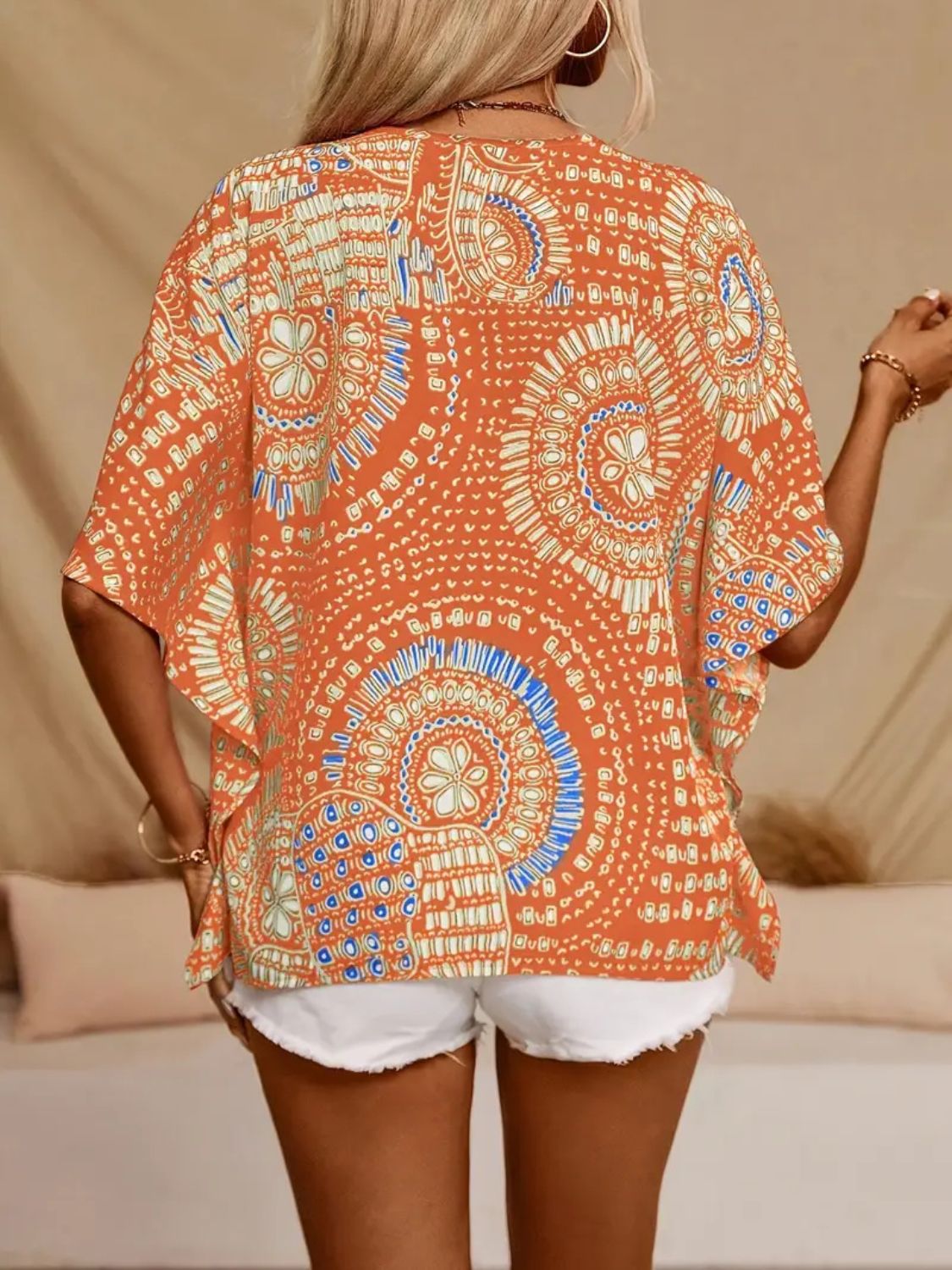 Printed V-Neck Half-Sleeve Top