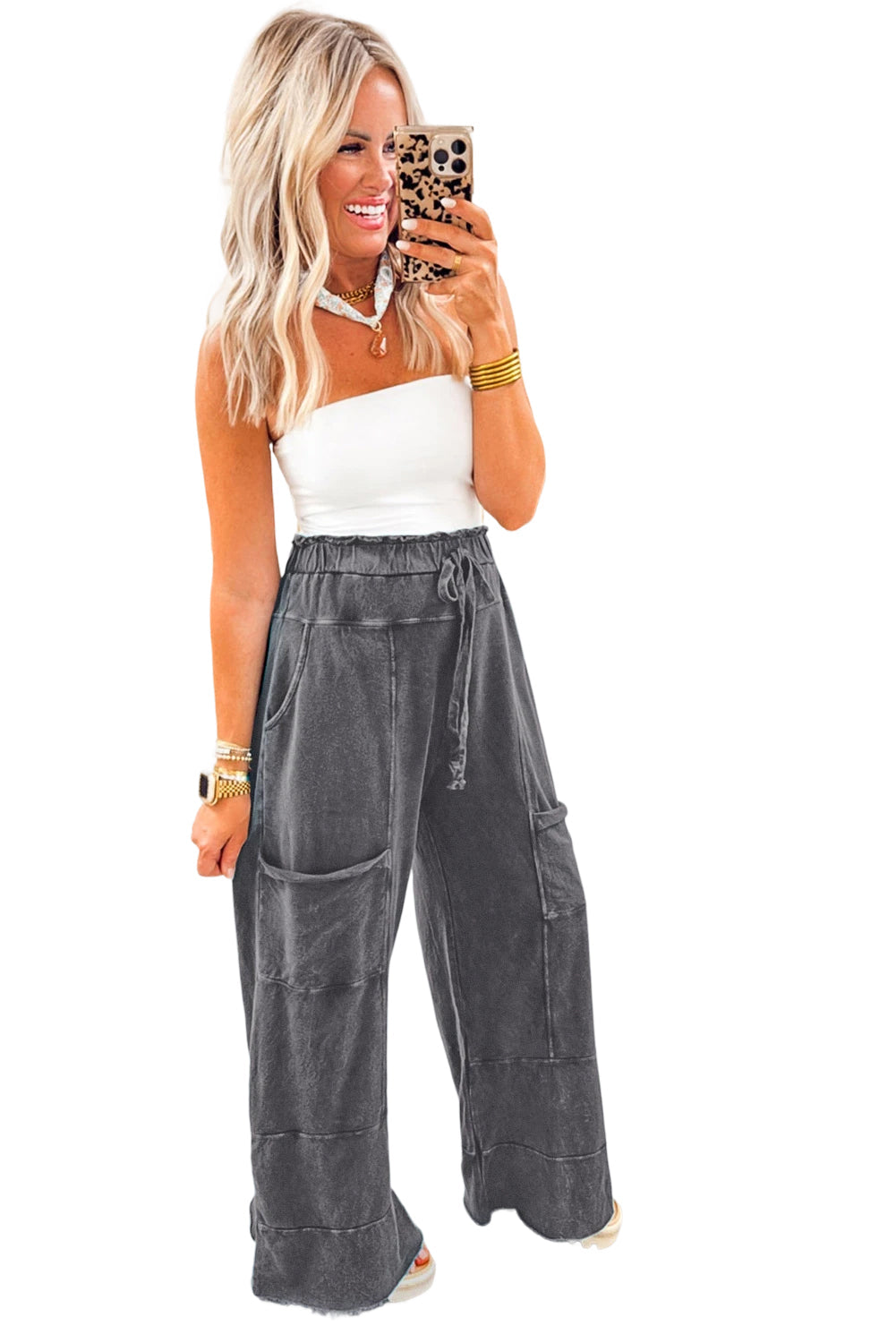 Mineral Wash Knot-Waist Pants