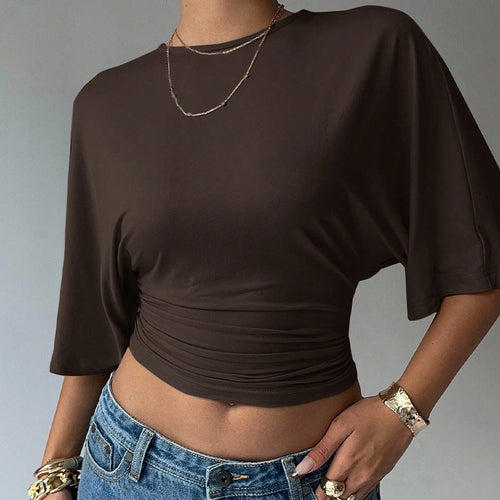 Cropped Mid-Sleeve Fitted Tee