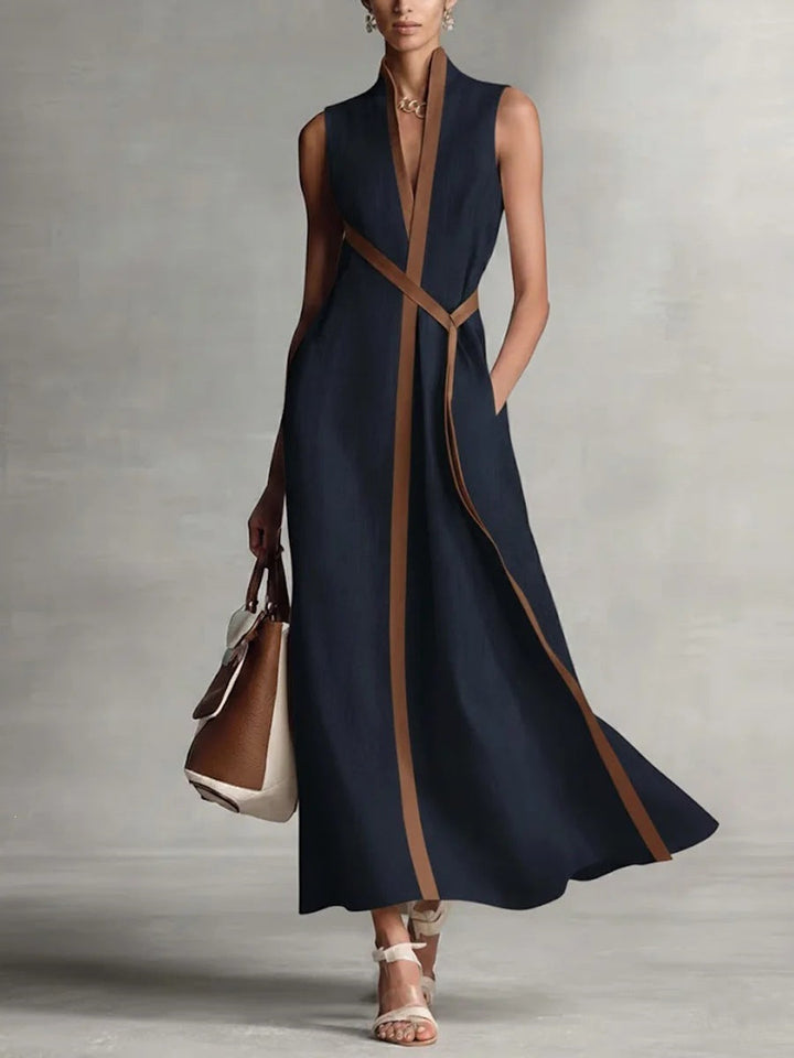 Color Block Sleeveless Linen-Blend Dress, women's dress