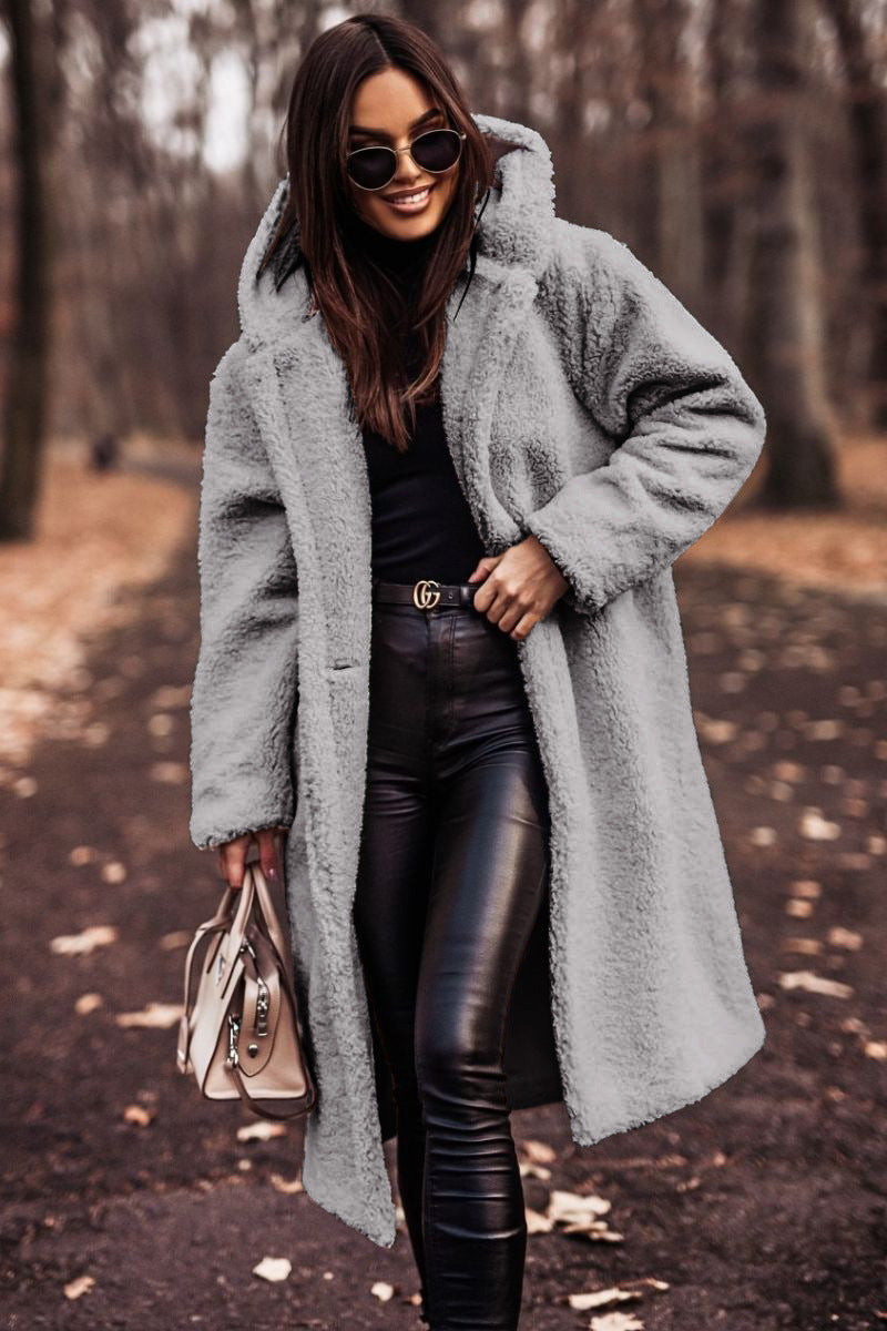 Plush Teddy Faux-Fur Long Coat