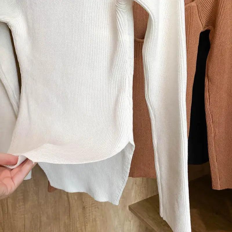 Square-Collar Knit Pullover Sweater