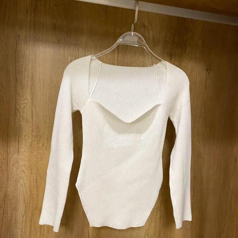 Square-Collar Knit Pullover Sweater