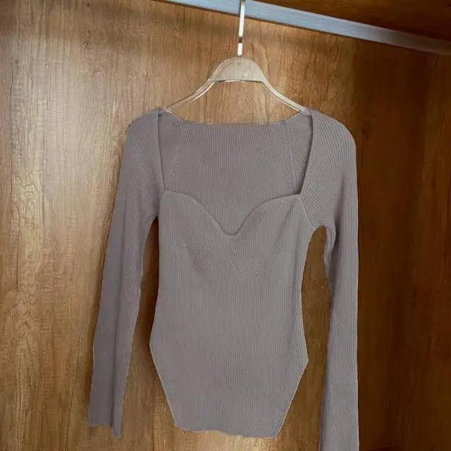 Square-Collar Knit Pullover Sweater