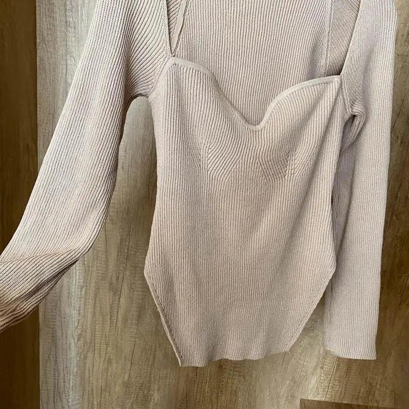 Square-Collar Knit Pullover Sweater