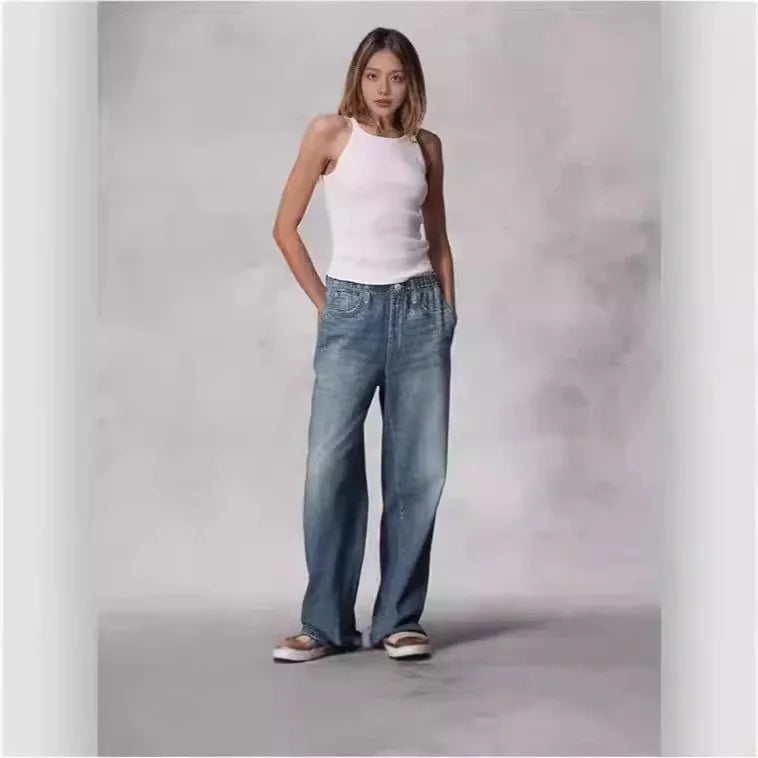 Retro Wide-Leg Straight Jeans, women's jeans